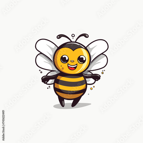 Cute cartoon bee. Vector illustration. Isolated on white background.