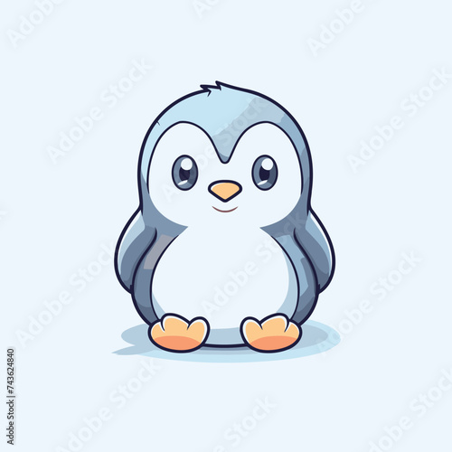 Cute penguin cartoon character isolated on blue background. Vector illustration.