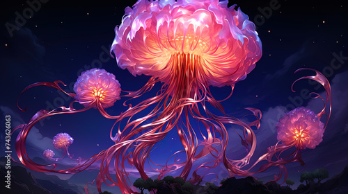 Like a beautiful angel of water depths, the jellyfish slowly floats, framed by sparkling rays of