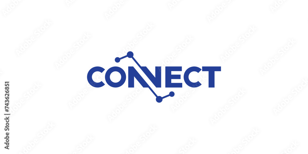 Simple Wordmark Connect Logo. Dot Connected with Modern Style. Network Icon Symbol Vector Design Template.