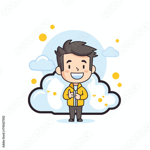 Boy with cloud and sun. Vector illustration. Flat design style.