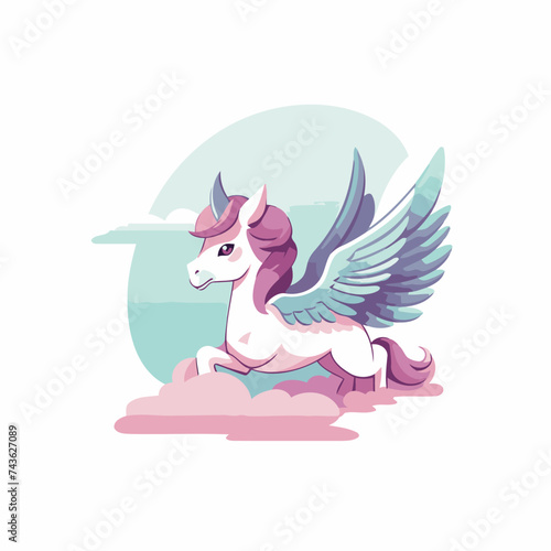 Unicorn with wings. Vector illustration in flat cartoon style.