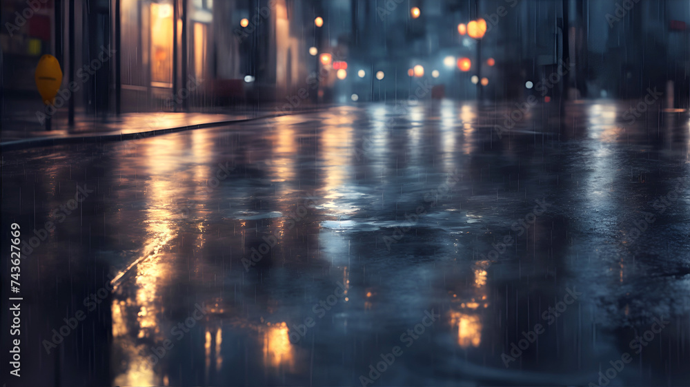 A rainy day in the city in summer. The texture of powerful drops and splashes of water. A puddle with ripples on the road A rainy day in the city in summer. The texture of powerful drops and splashes of water. A puddle with ripples on the road