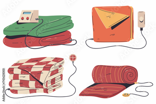 Electric blankets vector cartoon set isolated on a white background.