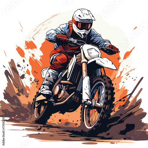 Motocross rider on a motorbike. Vector illustration in retro style.