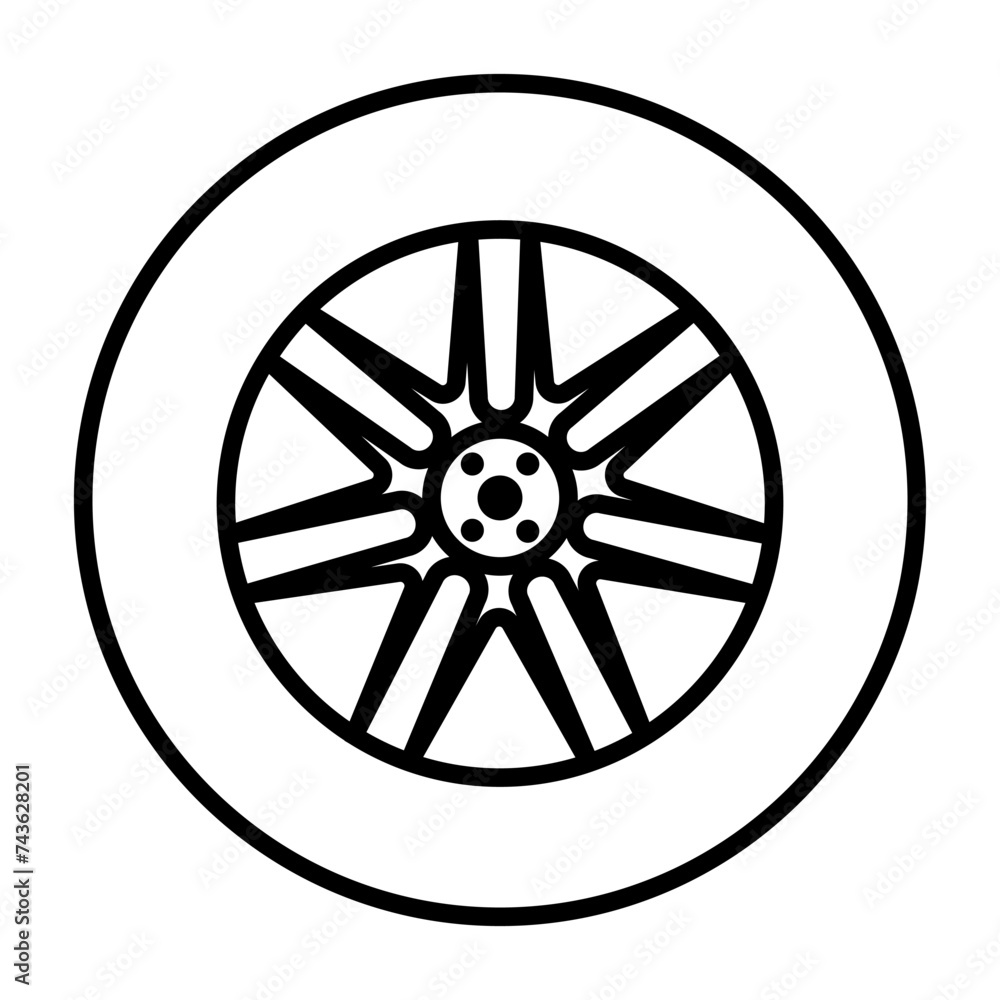 Fototapeta premium Car wheel icon vector. Wheel illustration sign. Tire service symbol or logo.