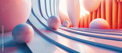 Fototapeta Naklejka Na Ścianę i Meble -  3D visualization of pastel color geometric shape structure background. AI generated image