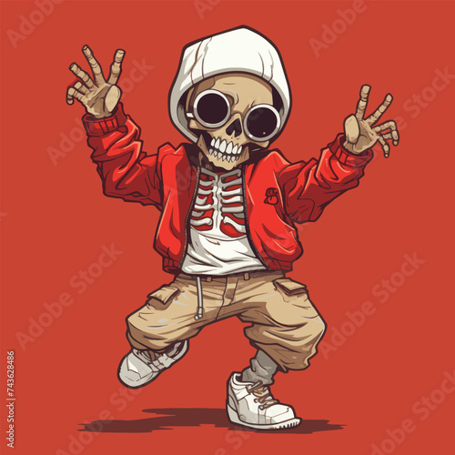 Skeleton hip hop style dancing vector illustration