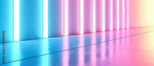Neon Light Abstract Tunnel, Futuristic and Bright Space Design, Modern Technology and Energy Concept