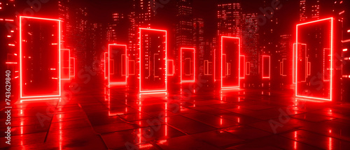 Futuristic Cityscape with Glowing Neon Lights, Modern Architecture and High-speed Urban Life