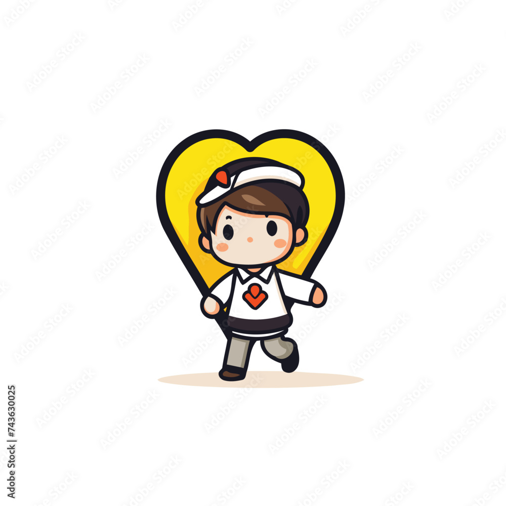 Valentine's day greeting card with cute boy cartoon vector illustration