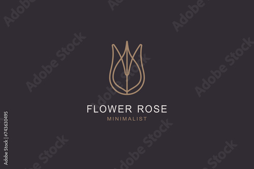  Rose flower icon minimal logo design. Beauty aesthetics vector art.