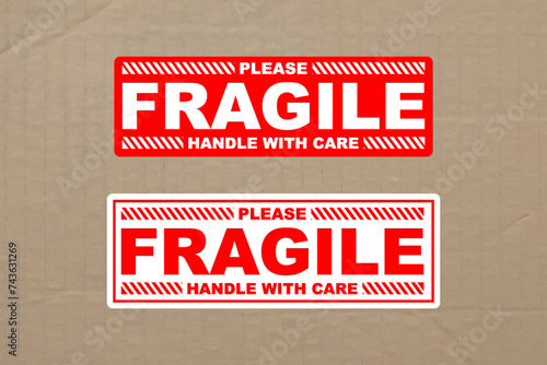 Fragile handle with care sticker and poster for delivery service vector design