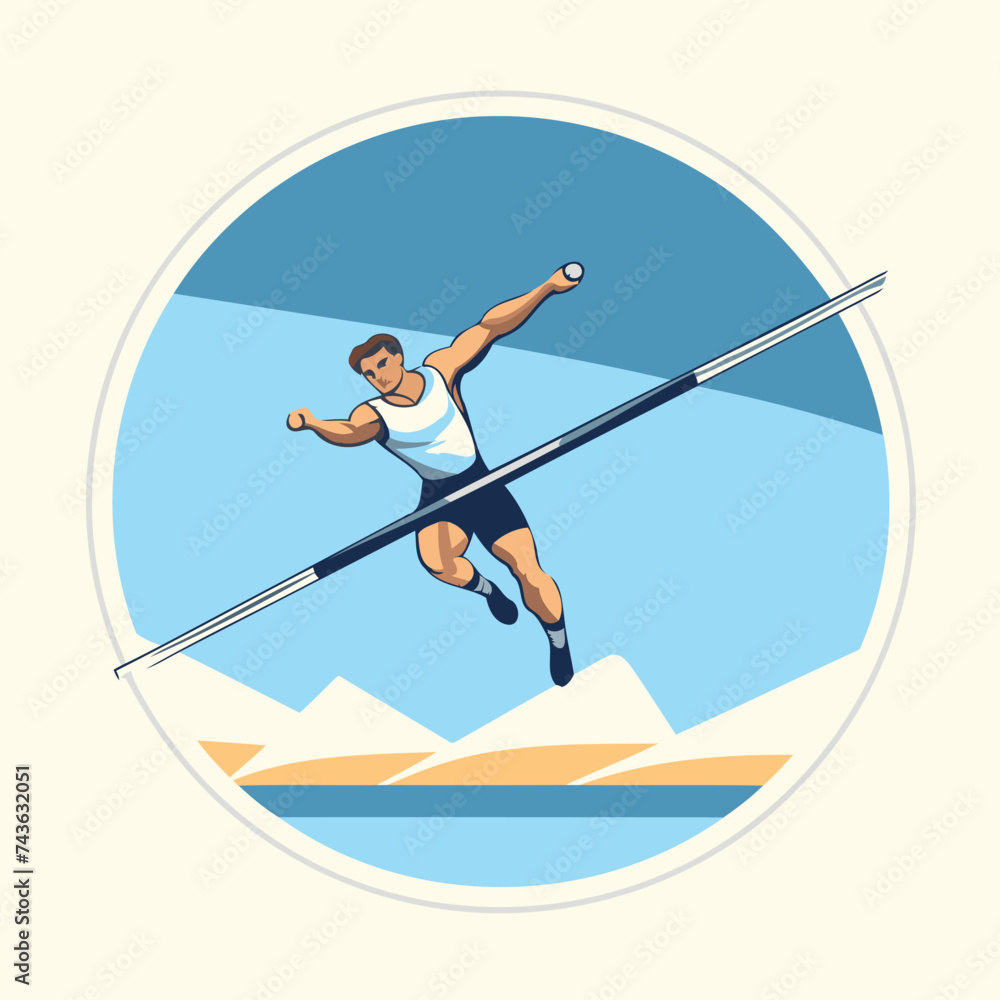 Athletic man in a jump. Vector illustration in flat style