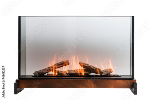 Sleek Metal Frame Glass Fireplace Screen Isolated On Transparent Background photo