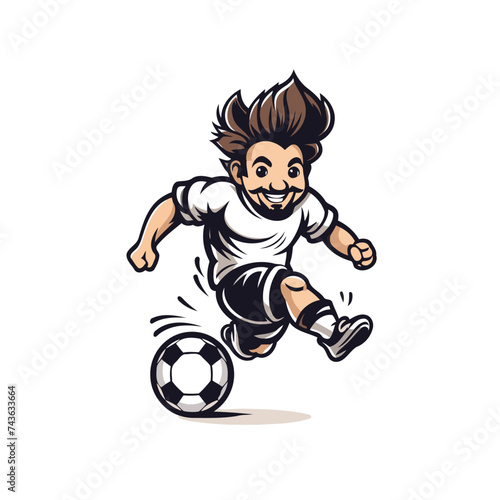 Soccer player kicking the ball. cartoon vector illustration isolated on white background.