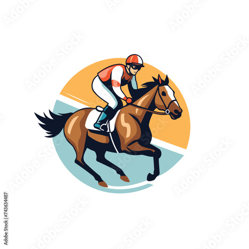 Horse race logo. jockey on horse with jockey. Vector illustration