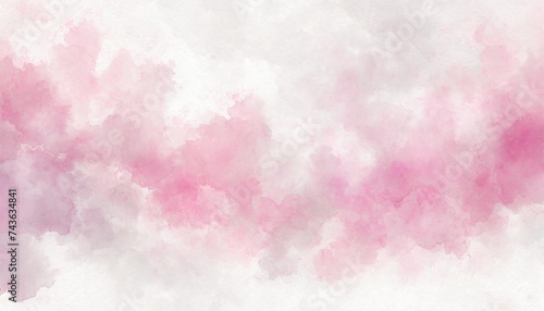Artistic periwinkle, pink and white watercolor background with abstract cloudy sky concept. Grunge abstract paint splash artwork illustration. Beautiful abstract fog cloudscape wallpaper. © Leon K