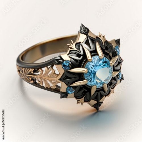 Stunning body jewelry with an electric blue gemstone center on a white surface