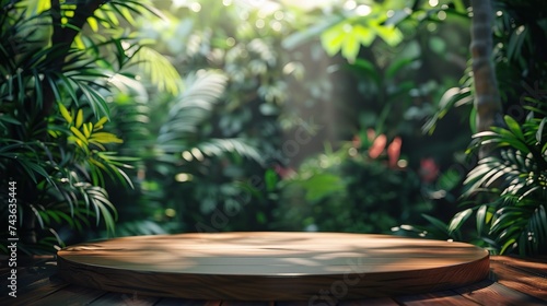 Table top wood counter floor podium in nature outdoors tropical forest garden  © INK ART BACKGROUND