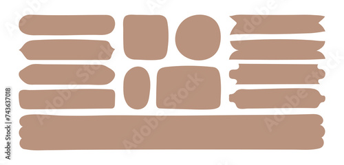 Blank text Frames template in Doodle style. Beige empty medieval Textbox isolated on white background. Hand drawn quote retro Set. Minimalist ragged illustration as created by children