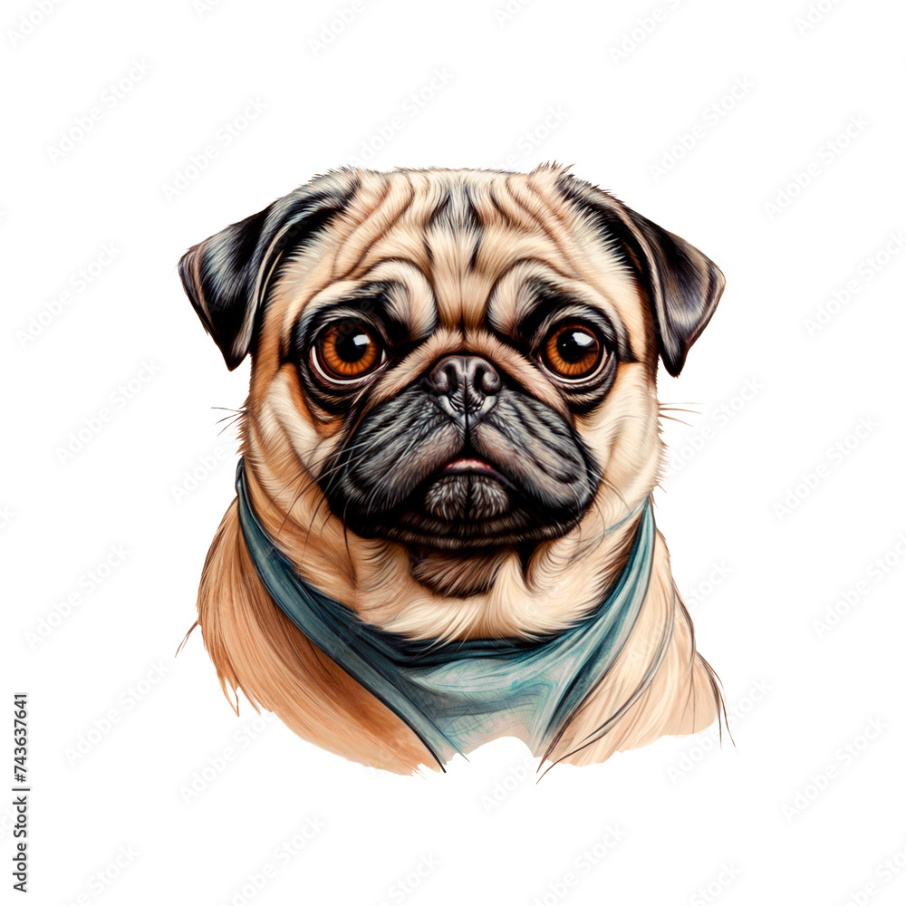 Pug drawing without background