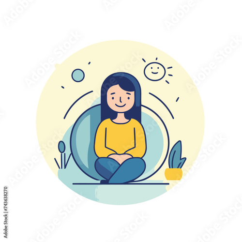 Illustration of a woman sitting on the floor. Vector illustration in a flat style.