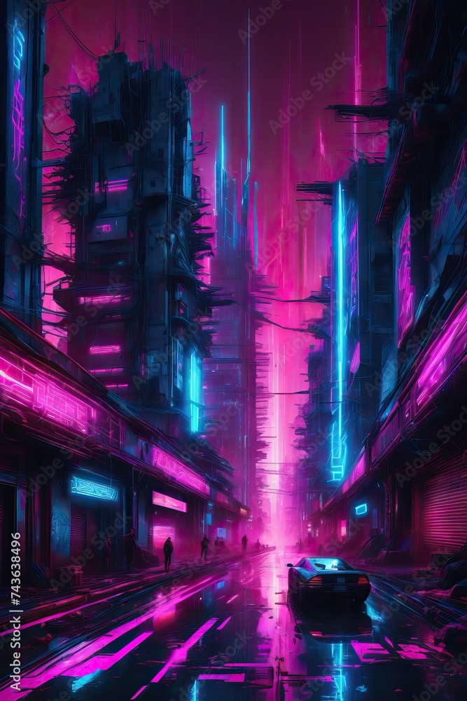 Cyberpunk cityscape, neon lights, futuristic urban wallpaper