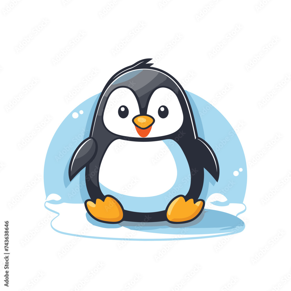Cute cartoon penguin. Vector illustration isolated on white background.