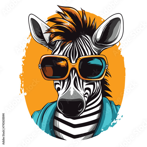 Zebra in sunglasses. Vector illustration of zebra in sunglasses.