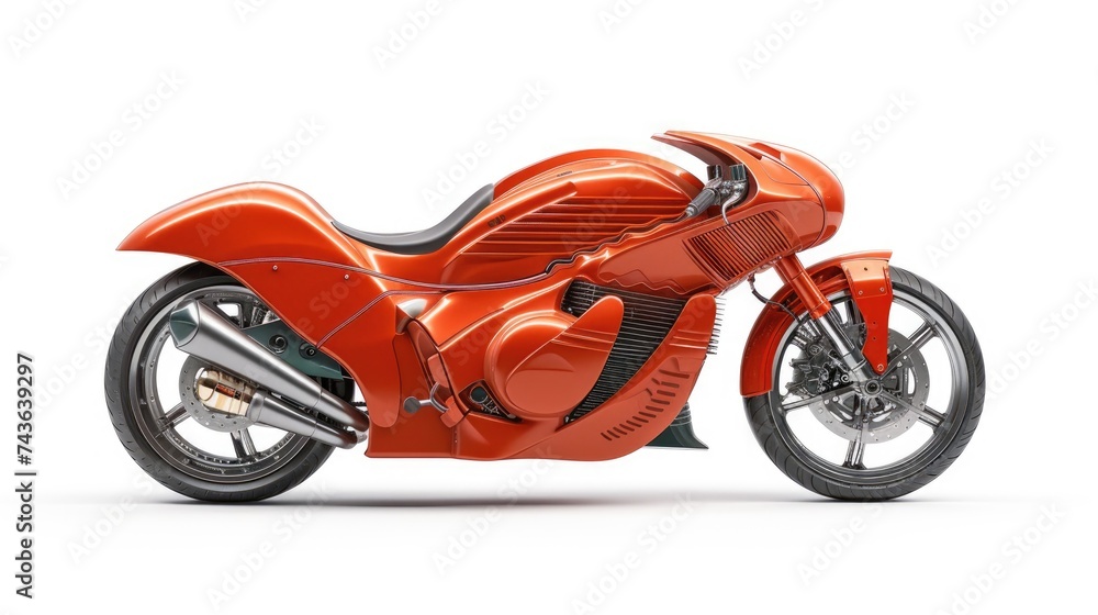 Sleek Futuristic Red Motorcycle on White Background