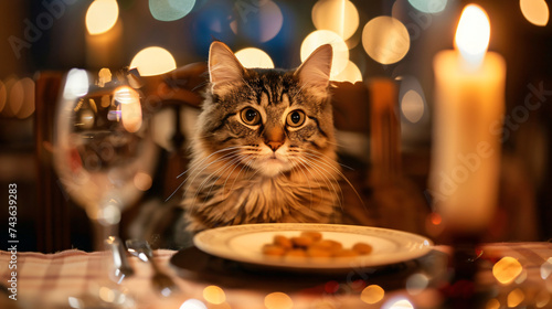 Cat with refined taste enjoys wet food.