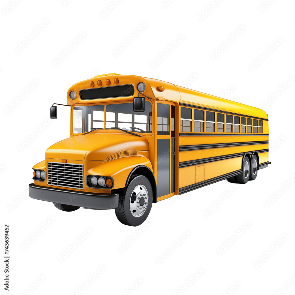 School bus Isolated on White Background and transparent background. Ideal for use in advertising. Generative ai