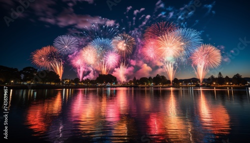 Spectacular fireworks illuminating the night sky in a vibrant celebration display