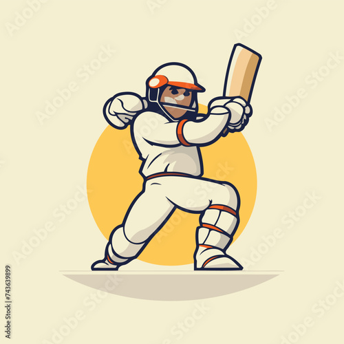 Cricket player with bat and ball. cartoon vector illustration.