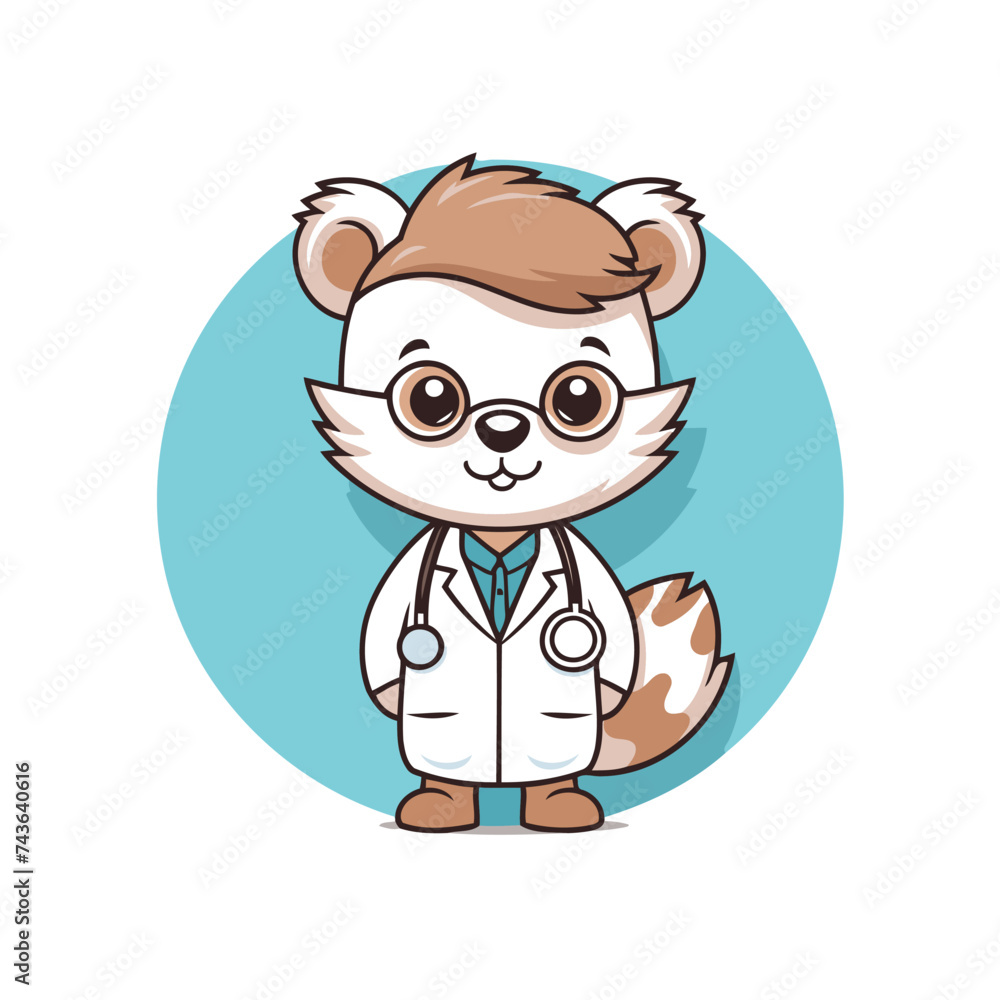 Cute cartoon animal doctor with a stethoscope. Vector illustration.