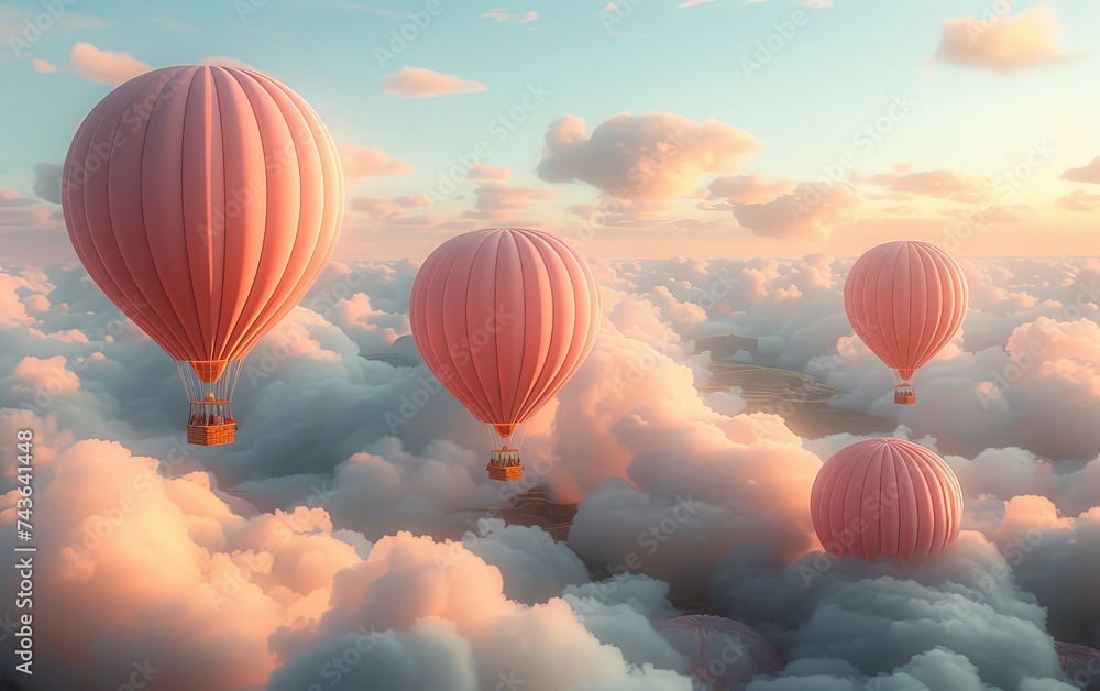 Obraz premium Hot air balloon above high clouds at sunset.