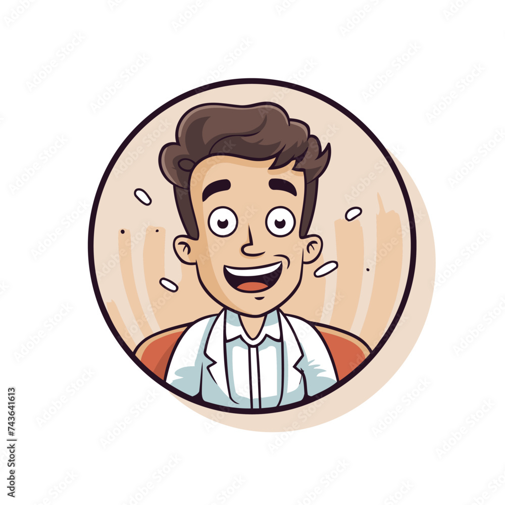Vector illustration of a young man with a funny face in a circle.