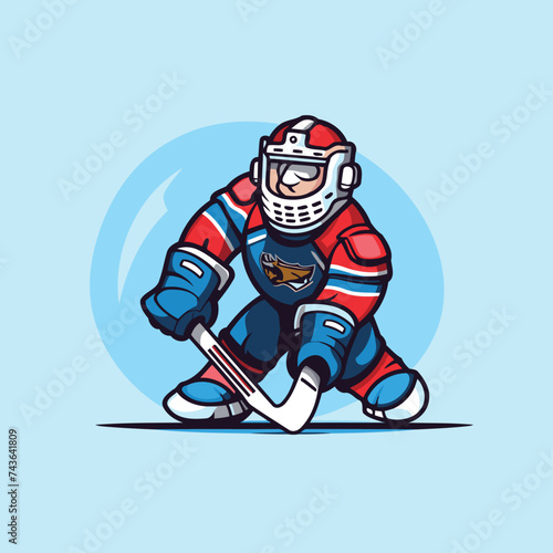 Ice hockey player in helmet and goggles. Vector illustration of hockey player