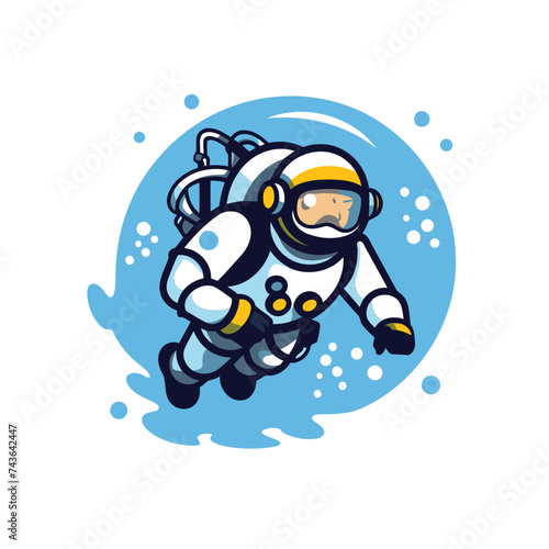 Astronaut flying in space. Vector illustration of a cartoon character.