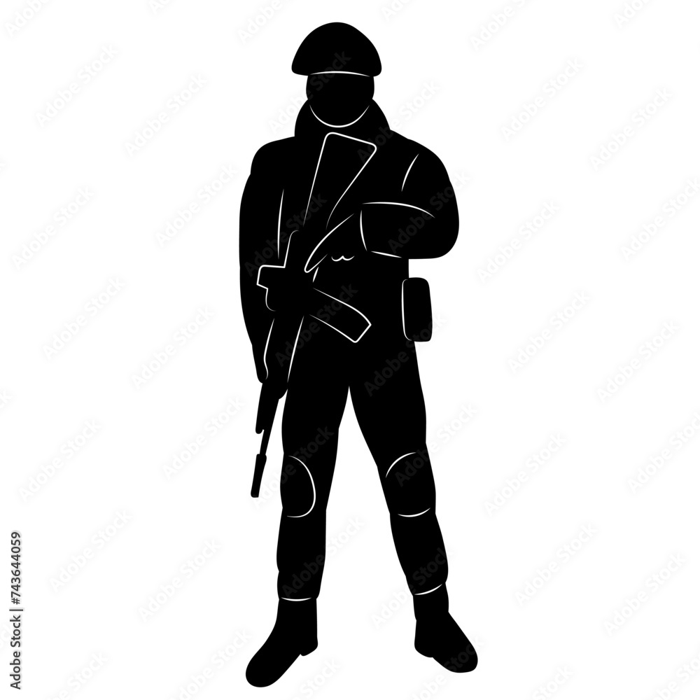 silhouette of a man with a machine gun, on a white background silhouette of a man with a machine gun, on a white background