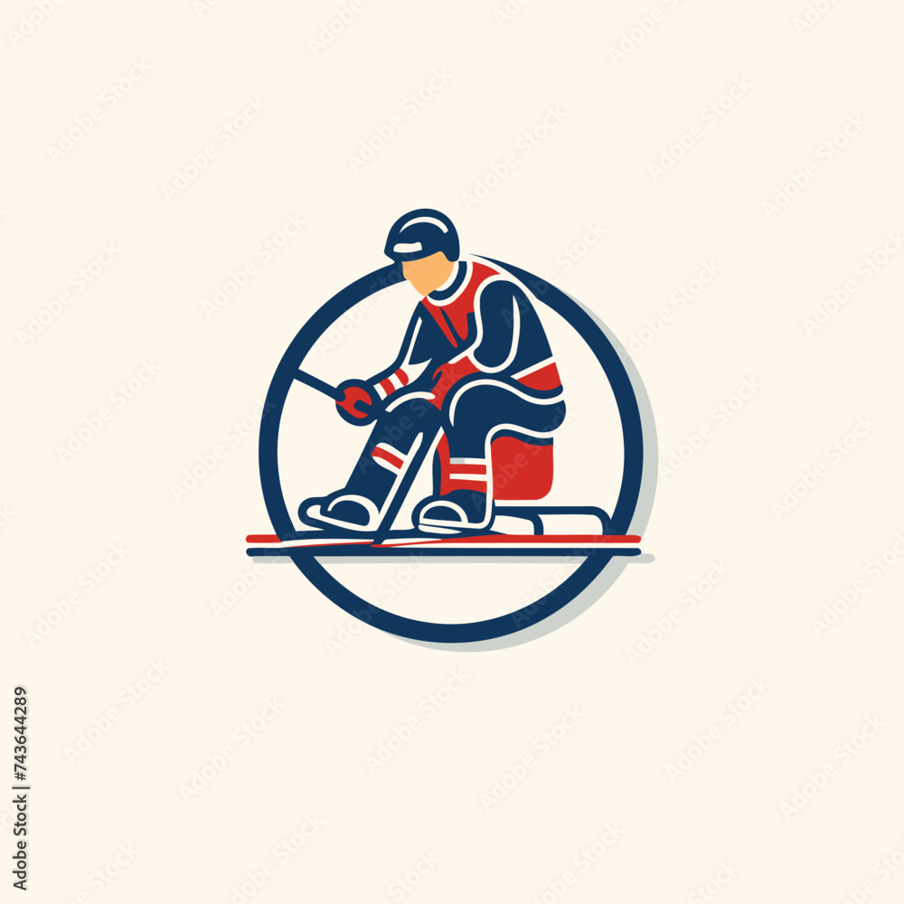 Ice hockey player logo design vector illustration. Ice hockey player logo.