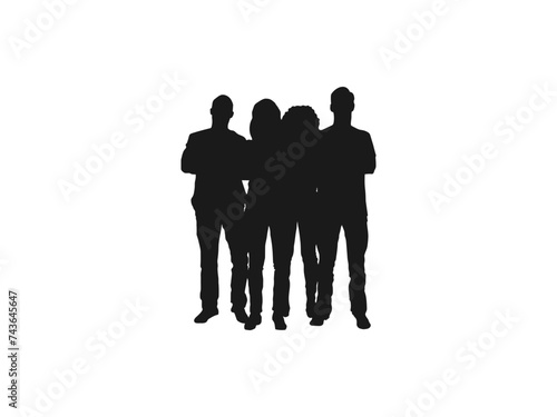 People standing silhouettes icon. Business men and women, group of people at work. Vector image black silhouette of man. Standing Business People Vector in line against white background. © ultra designer