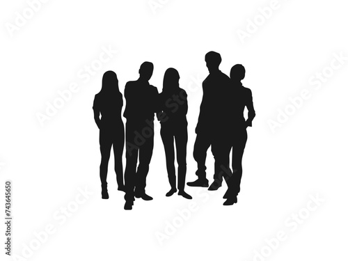 People standing silhouettes icon. Business men and women  group of people at work. Full length front  back silhouette of man. Standing Business People Vector in line against white background.