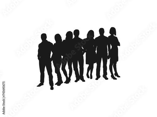 people standing silhouettes set. Vector silhouettes of men and a women, a group of standing and walking business people. silhouette people standing in line against white background.