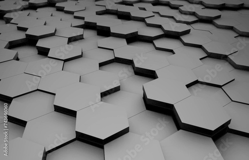 Abstract black hexagonal background. 3d render illustration for your design
