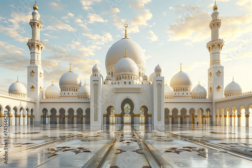 islamic majestic mosque at morning. ramadan kareem banner background. ramadan kareem holiday celebration concept