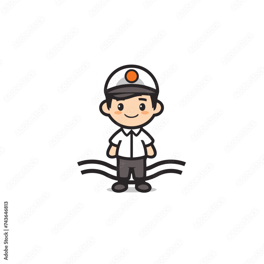 Vector illustration. flat design. Cute boy in sailor costume with hat