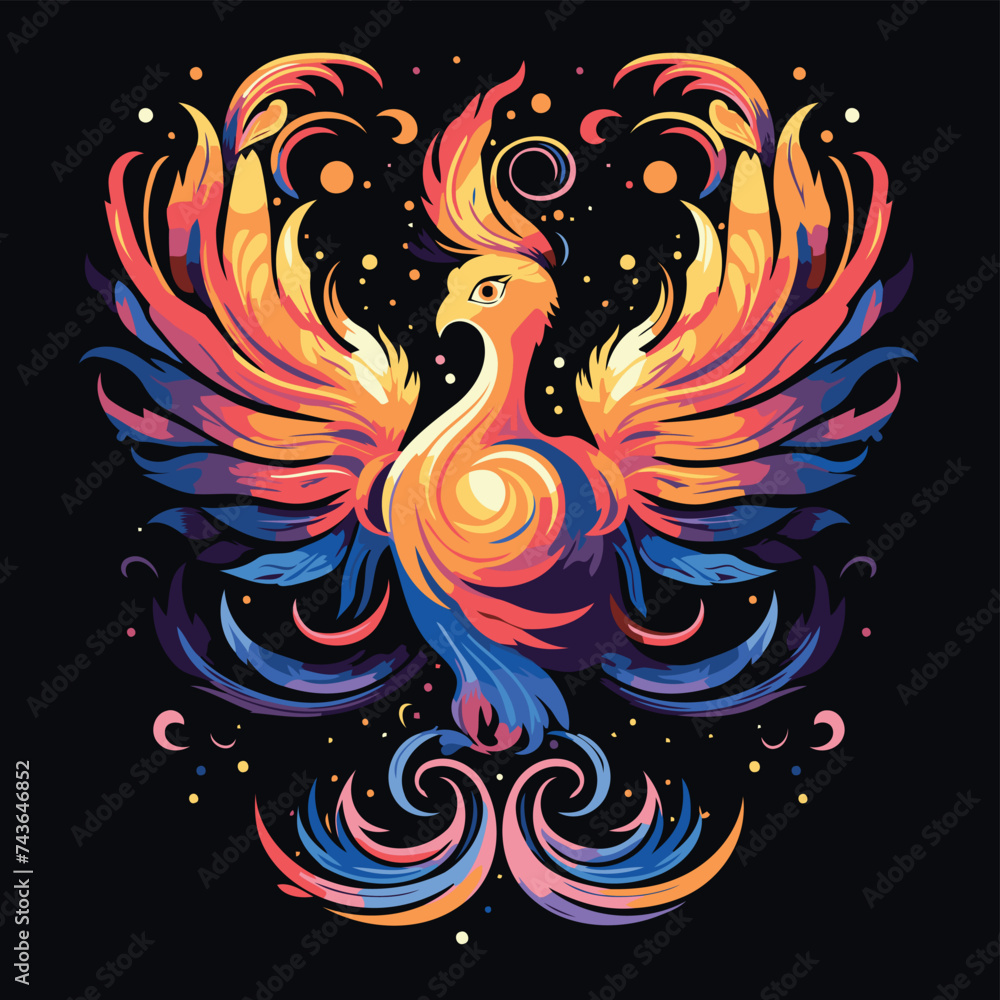 Vector illustration of a stylized bird on a dark background with patterns.