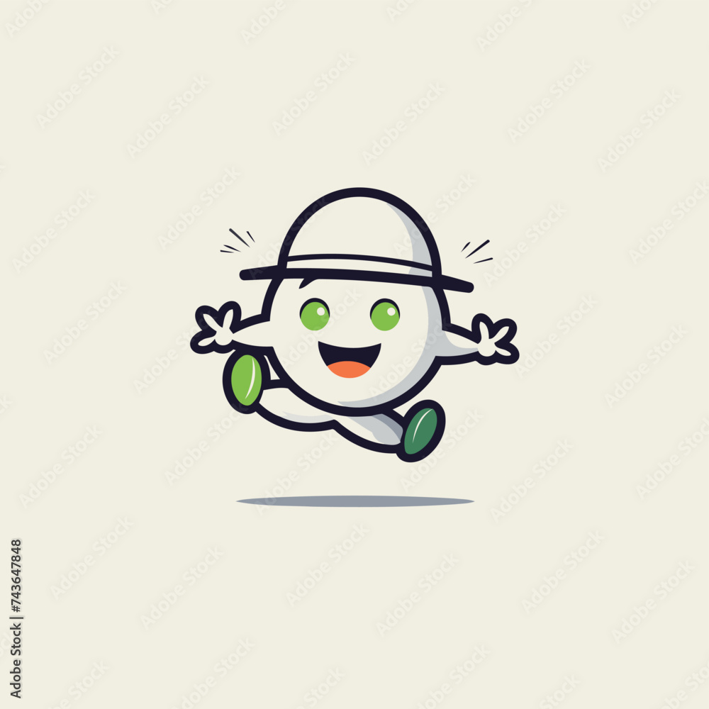 Cute Cartoon Character Mascot with hat. Vector Illustration